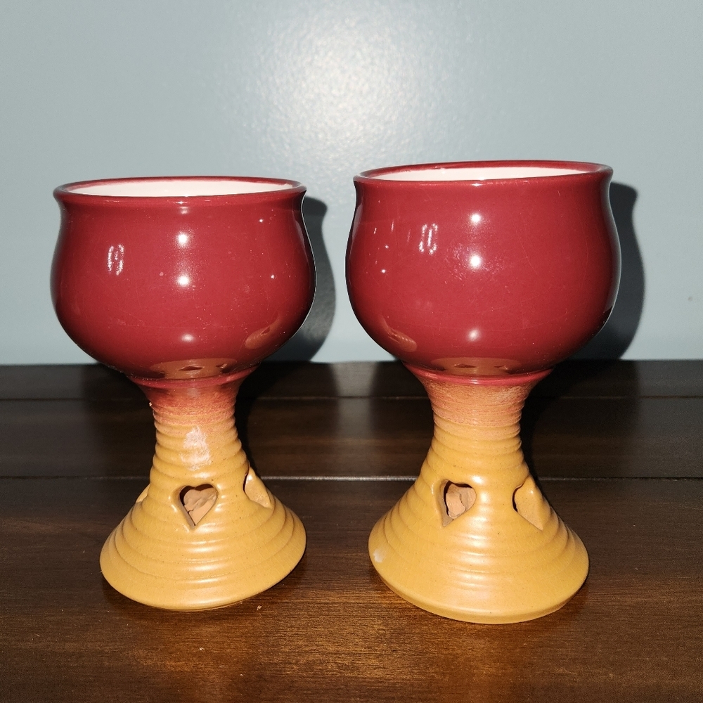 Pair of Vintage Czechoslovakia Pottery Goblets